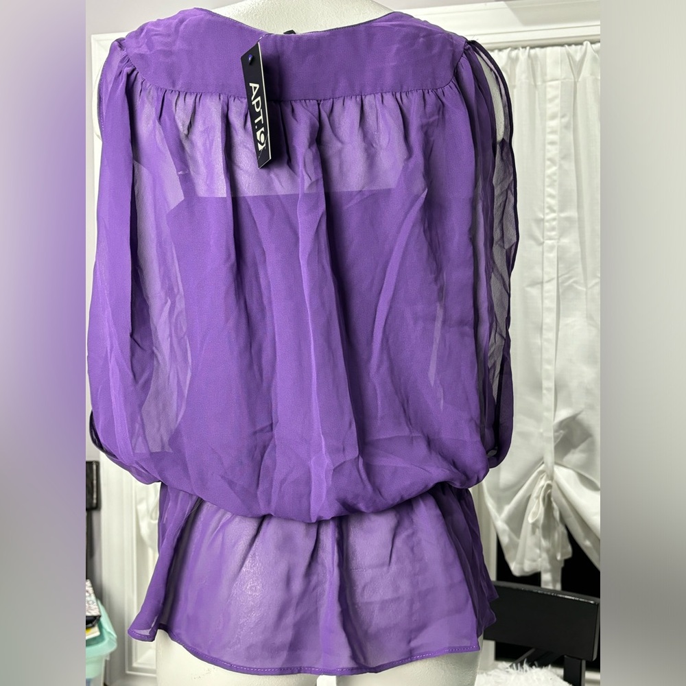 NWT 💜 Apt. 9 Purple Flowy Sheer Cinched Waist Top | Size Small - Picture 5 of 10